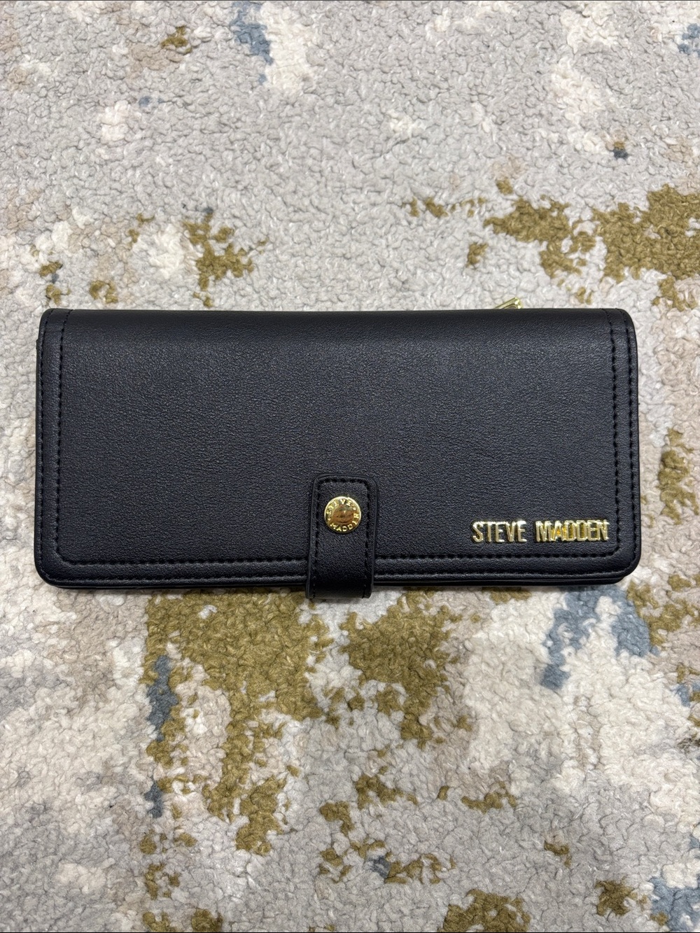 Steve Madden Black Long Snap Card Wallet with Gold Logo